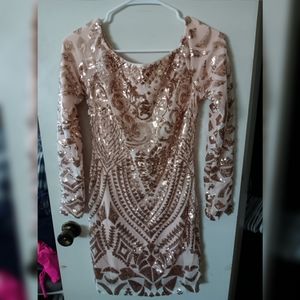 Dress, Sequin, Size L, Champagne Color